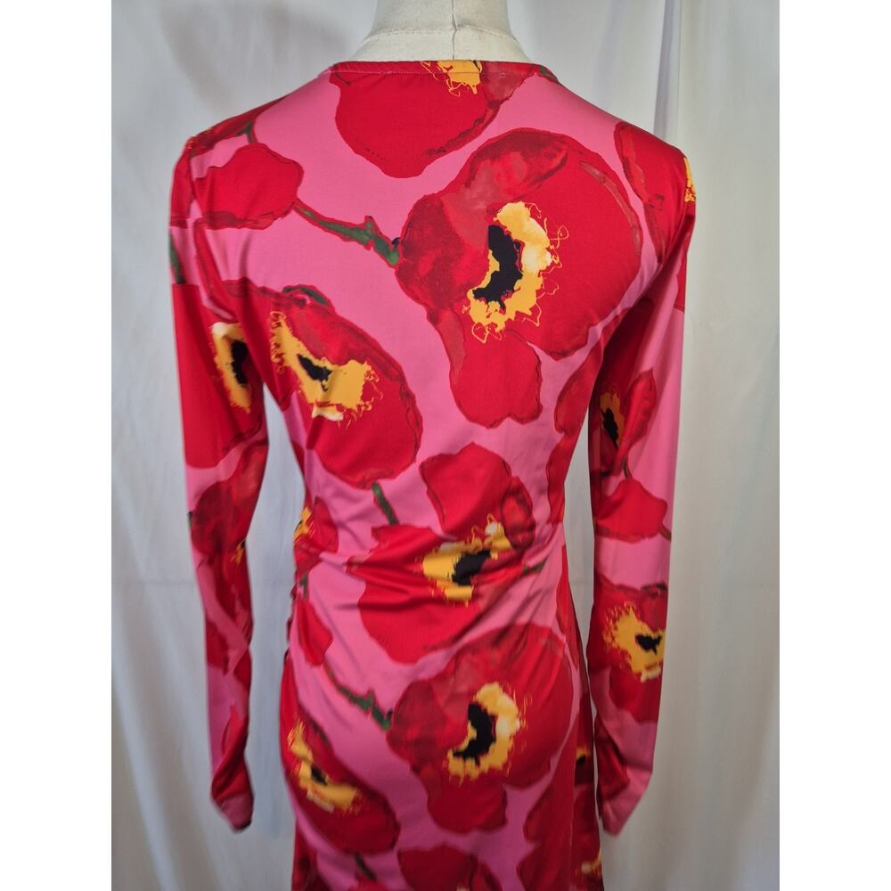 Carolina Herrera Red Floral Long Sleeve Mini Dress Small - Picture 9 of 10